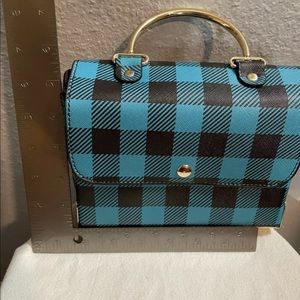 WOMENS' Mini Vegan Shoulder handbag Blue Plaid